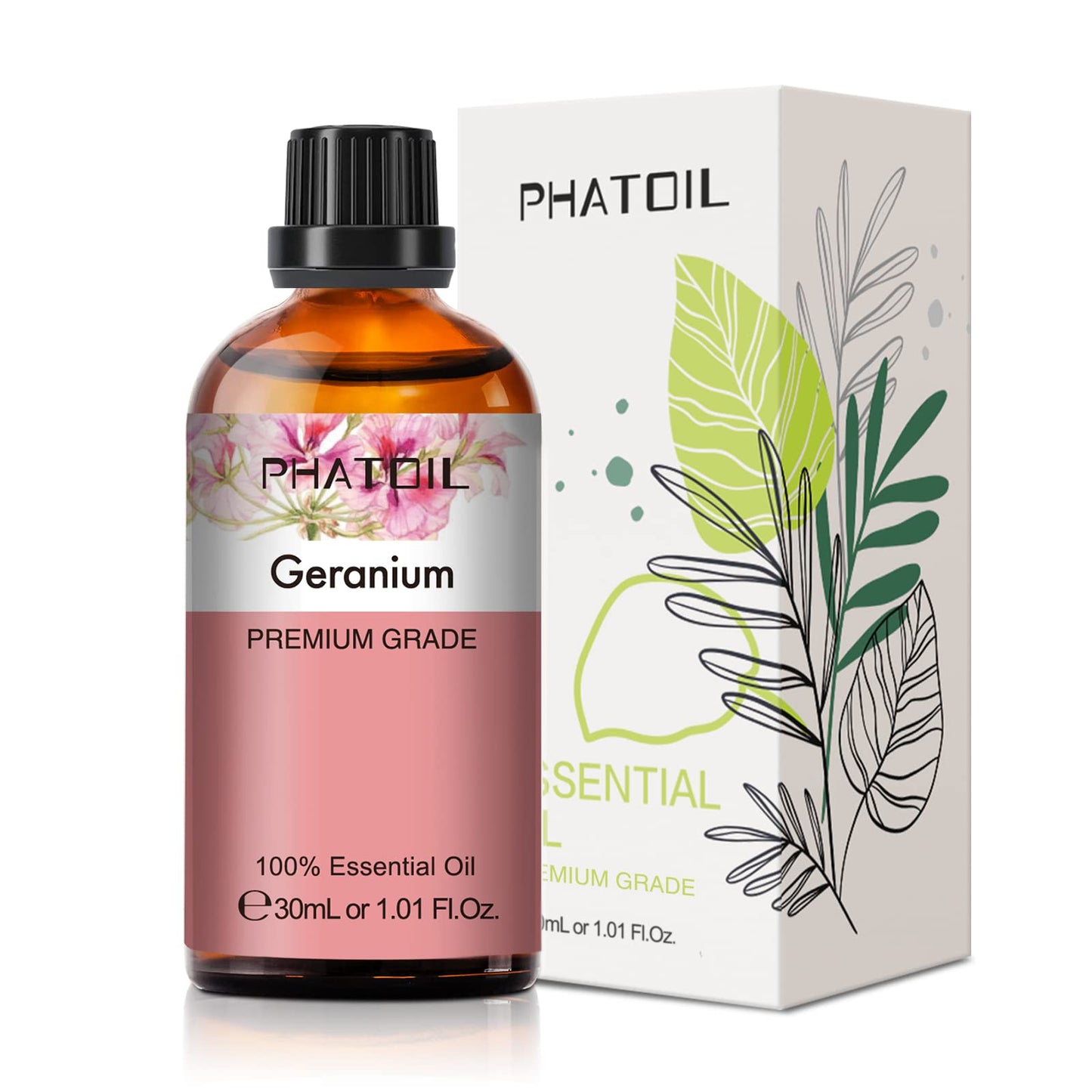Geranium Essential Oil 1.01fl.oz/30ml – PHATOIL Premium Long Lasting Scent for Aromatherapy, Diffuser, DIY Soap & Candle Making