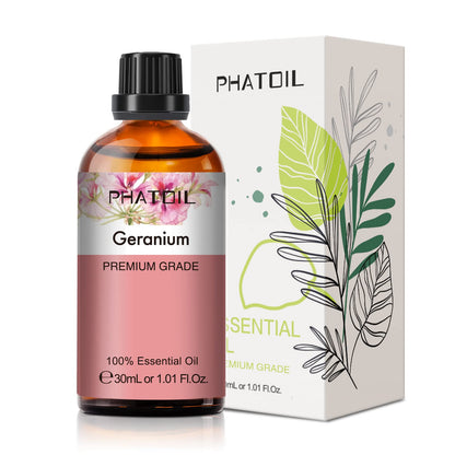 Geranium Essential Oil 1.01fl.oz/30ml – PHATOIL Premium Long Lasting Scent for Aromatherapy, Diffuser, DIY Soap & Candle Making