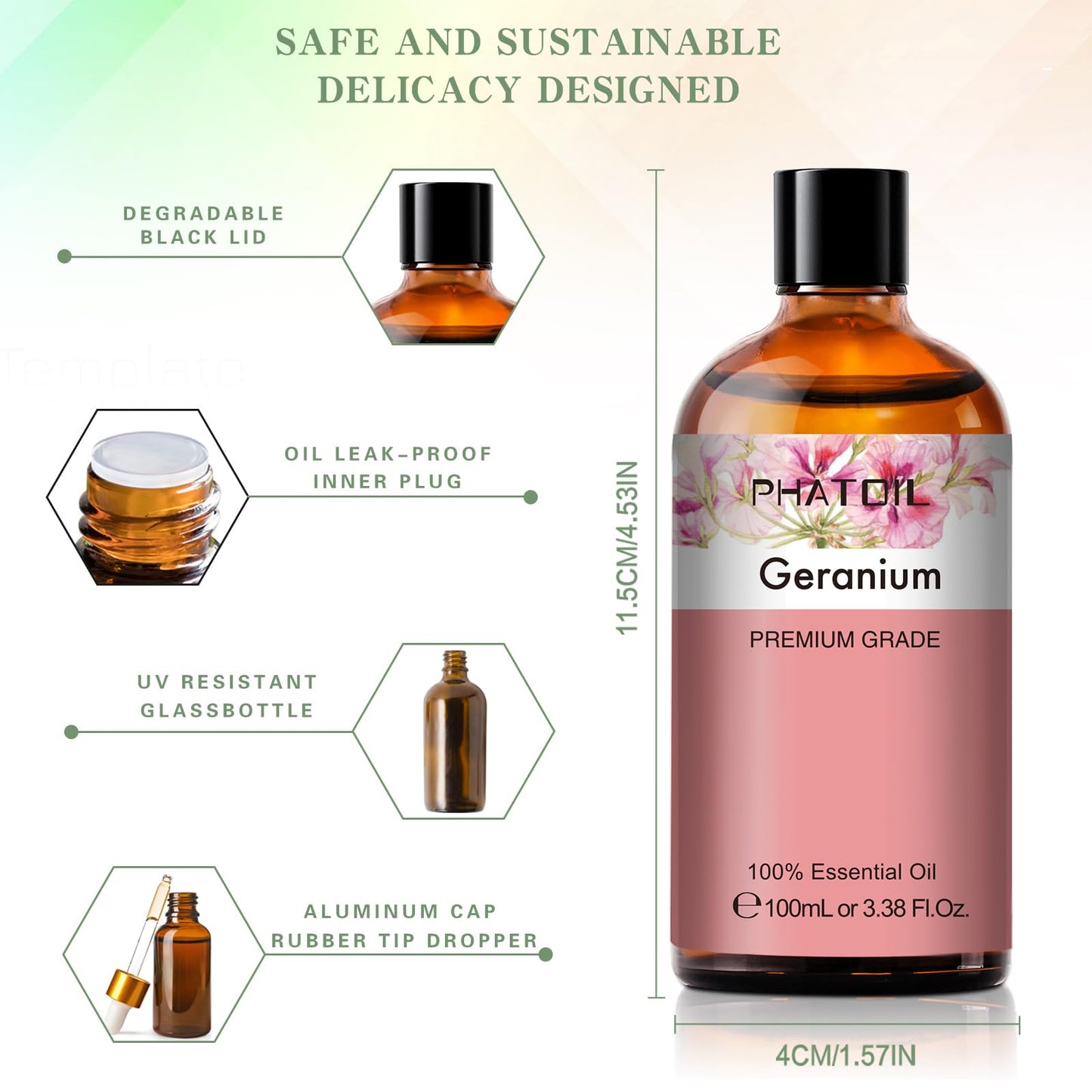 Geranium Essential Oil 100ml | PHATOIL Aromatherapy for Diffuser, Humidifier & DIY Candles