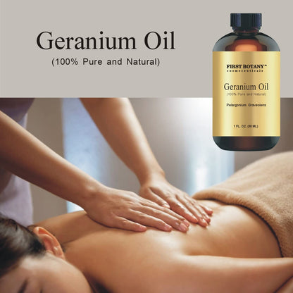 First Botany 100% Pure Geranium Essential Oil - Premium Geranium Oil for Aromatherapy, Massage, Topical & Household Uses - 1 fl oz