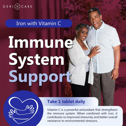 GeriCare Iron 65mg + Vitamin C 125mg Tablets – High-Absorption Iron for Anemia Support (60 Count, 2 Pack)