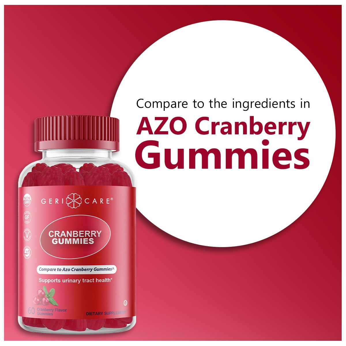 GeriCare Cranberry Gummies – UTI & Bladder Health | Vegan, Gluten-Free (60 Count)