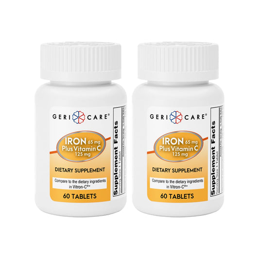GeriCare Iron 65mg + Vitamin C 125mg Tablets – High-Absorption Iron for Anemia Support (60 Count, 2 Pack) BritishVita | Premium UK Vitamins & Wellness Supplements