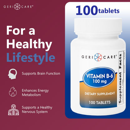 GeriCare Vitamin B-6 100mg, 100 Tablets – Brain Health, Mood & Metabolism Support