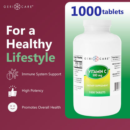 GeriCare Vitamin C 500 mg – Antioxidant, Immune Support, 1000 Count (Pack of 1)