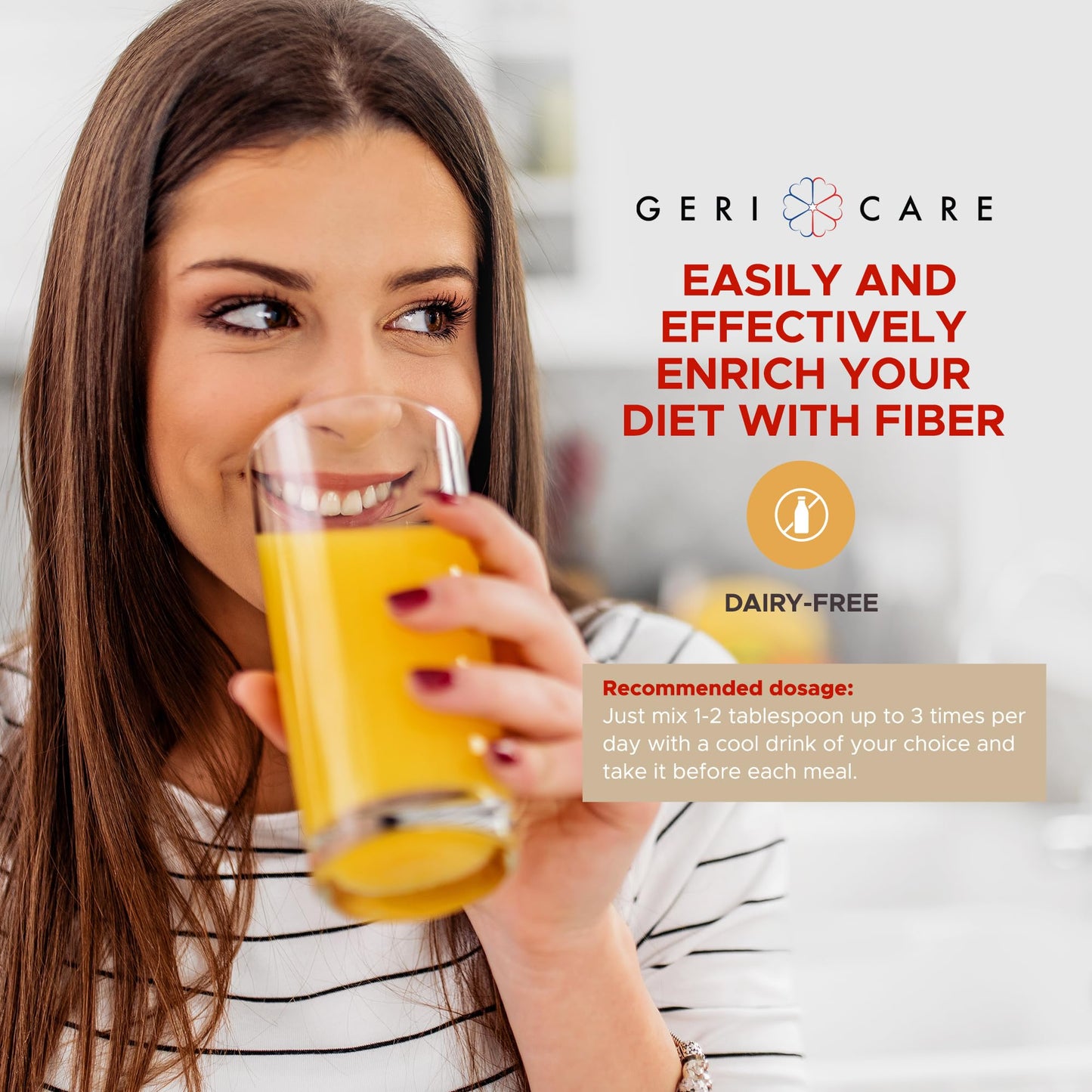 Geri-Mucil Psyllium Powder by GeriCare - 4-in-1 Orange Fiber Drink Mix, 13oz