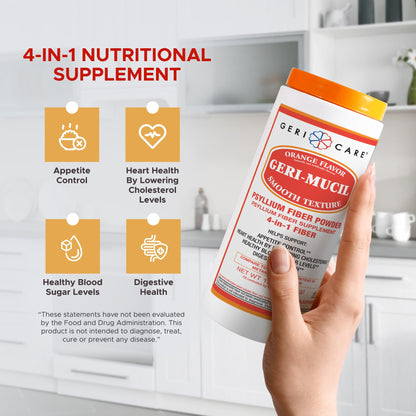 Geri-Mucil Psyllium Powder by GeriCare - 4-in-1 Orange Fiber Drink Mix, 13oz