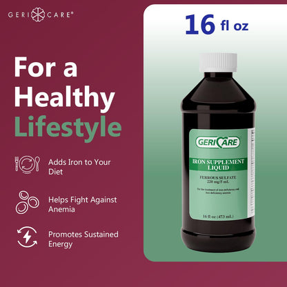GeriCare 220 High Potency Liquid Iron | 220 mg/5 mL for Adults | Pack of 1