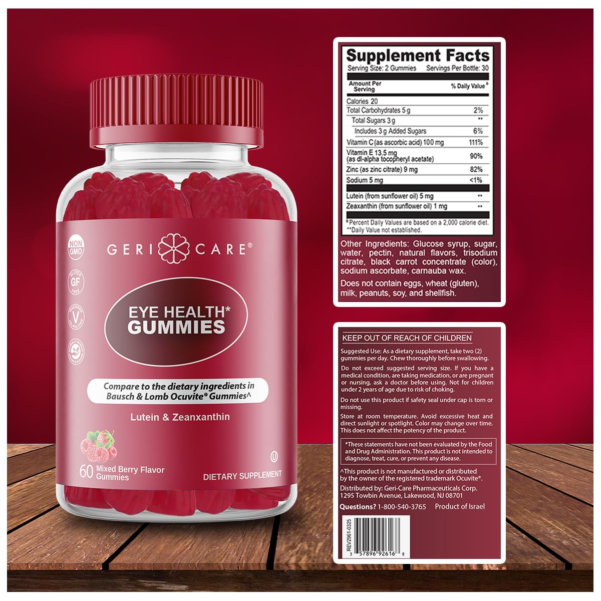 GeriCare Eye Support Gummies – Lutein & Zeaxanthin for Vision Health | Vegan & Gluten-Free