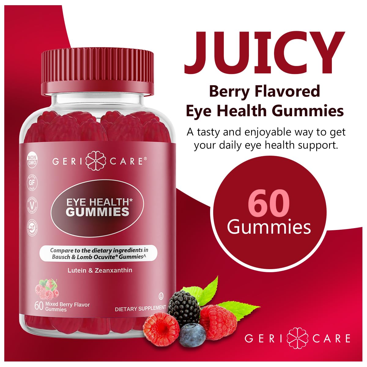 GeriCare Eye Support Gummies – Lutein & Zeaxanthin for Vision Health | Vegan & Gluten-Free
