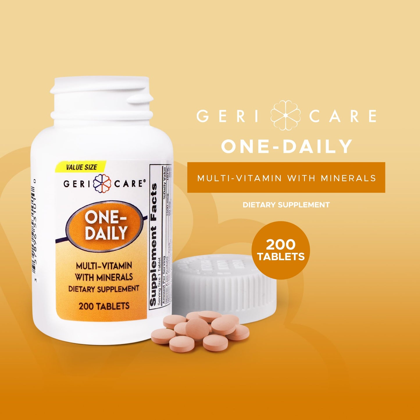 GeriCare One-Daily Multivitamin & Minerals – 200 Count Dietary Supplement Tablets (Pack of 1)