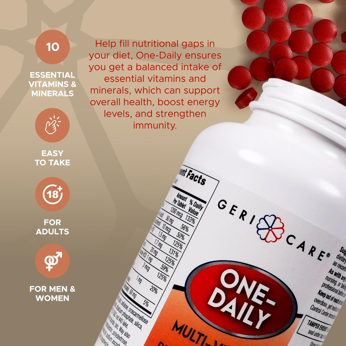 GeriCare One-Daily Multi-Vitamin Tablets Dietary Supplement, 1000 Count (Pack of 1)