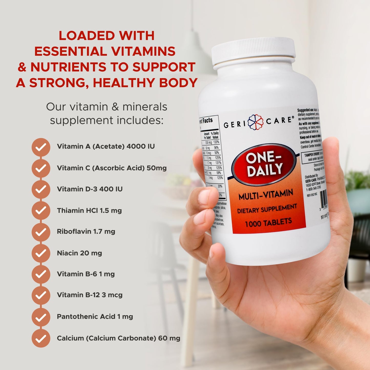 GeriCare One-Daily Multi-Vitamin Tablets Dietary Supplement, 1000 Count (Pack of 1)