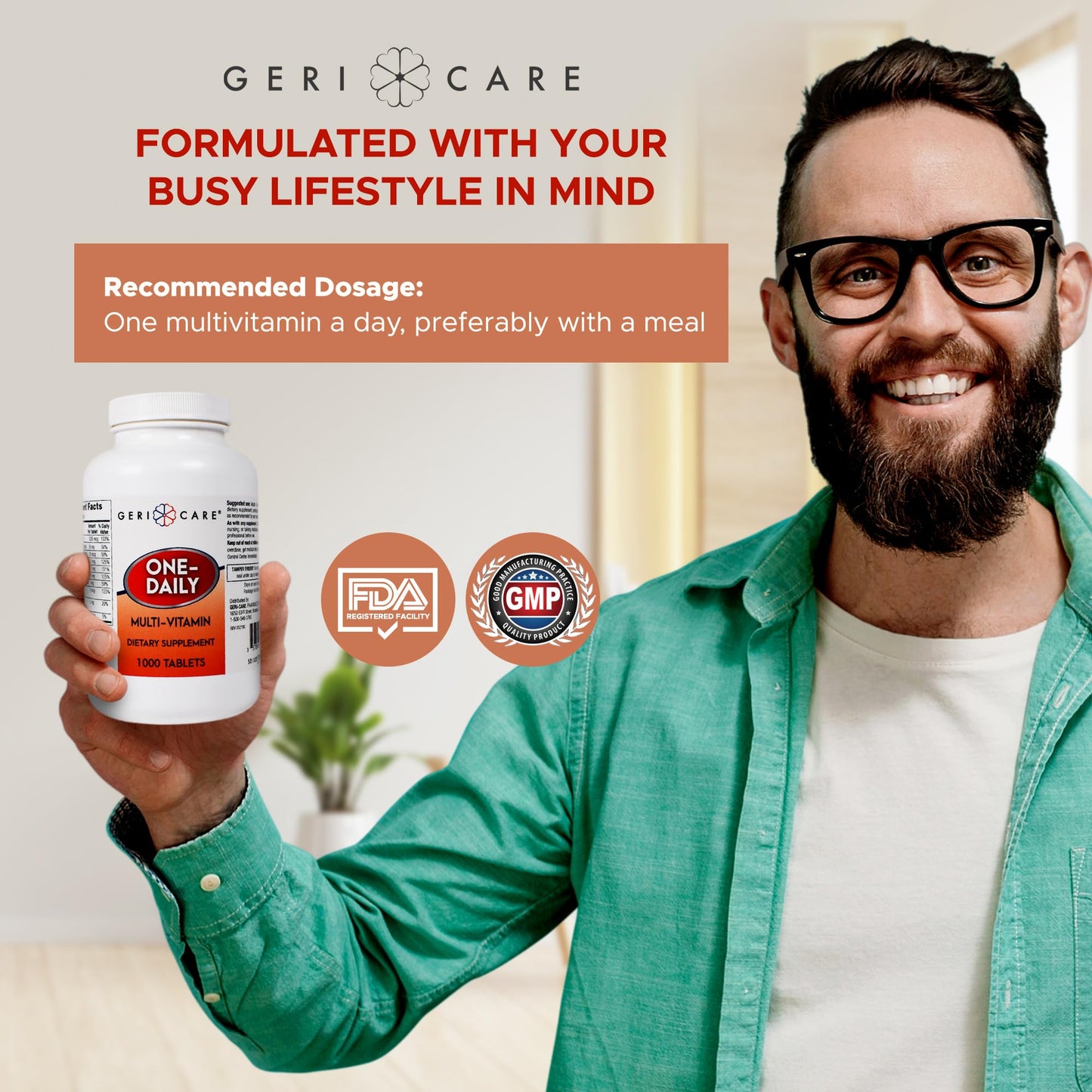 GeriCare One-Daily Multi-Vitamin Tablets Dietary Supplement, 1000 Count (Pack of 1)