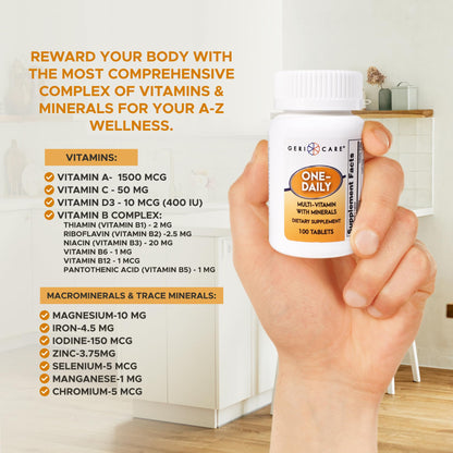 One-Daily Multivitamin with Minerals for Men & Women (100 Tabs) – GeriCare | High-Potency Daily Nutrition