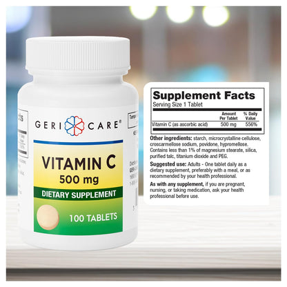 GeriCare Vitamin C 500 mg – Immune Support & Antioxidant Tablets, 100 Count