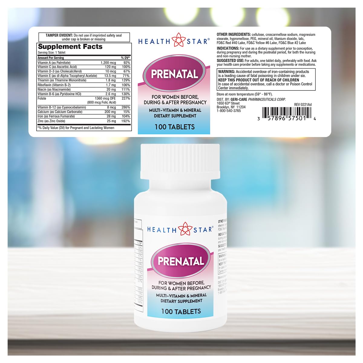 GeriCare Prenatal Multivitamin & Minerals – Folate, Vitamin C, Vitamin D, Iron, Calcium, B12 | 100 Count (Pack of 2)