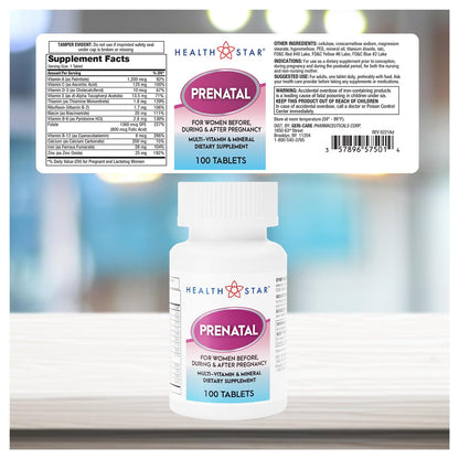 GeriCare Prenatal Multivitamin & Minerals – Folate, Vitamin C, Vitamin D, Iron, Calcium, B12 | 100 Count (Pack of 2)