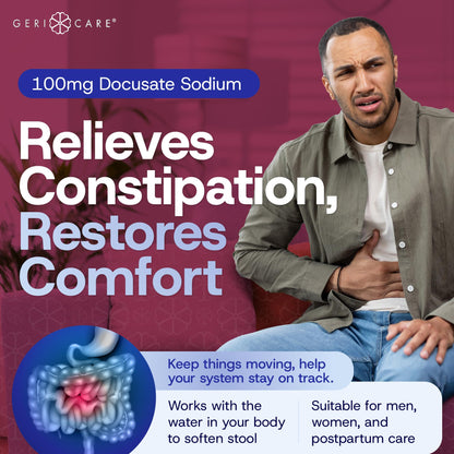 GeriCare Docusate Sodium Stool Softeners 100mg – Dye Free, USA Made, Compared to Colace Regular Strength