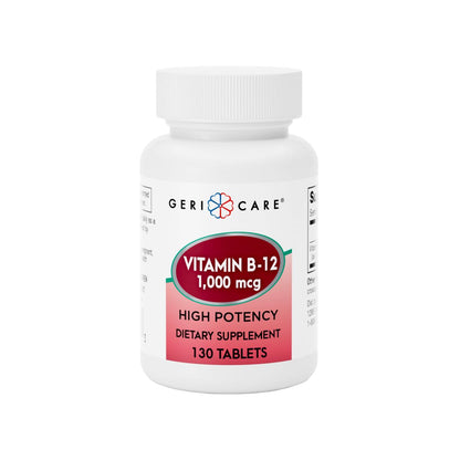 GeriCare Vitamin B-12 1000mcg High Potency Tablets – Energy & Brain Health (130 Count)
