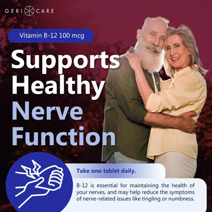 GeriCare Vitamin B-12 100mcg Tablets – Energy, Brain & Nervous System Support | 100 Count