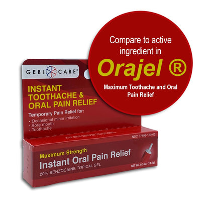 GeriCare Benzocaine 20% Maximum Strength Toothache & Oral Instant Pain Relief Gel 0.5 oz (Pack of 1) – Fast-Acting Numbing Pain Treatment