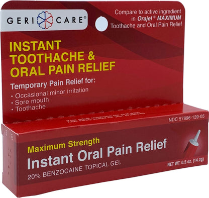 GeriCare Benzocaine 20% Maximum Strength Toothache & Oral Instant Pain Relief Gel 0.5 oz (Pack of 1) – Fast-Acting Numbing Pain Treatment