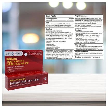 GeriCare Benzocaine 20% Maximum Strength Toothache & Oral Instant Pain Relief Gel 0.5 oz (Pack of 1) – Fast-Acting Numbing Pain Treatment
