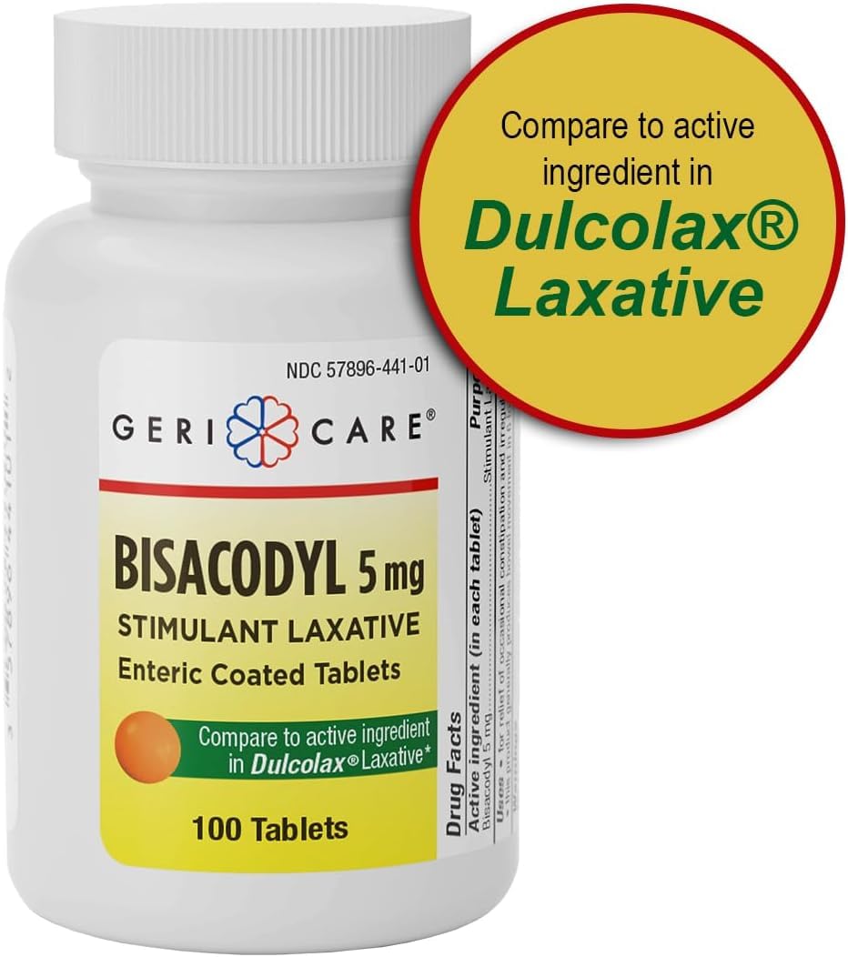 GeriCare Bisacodyl 5 mg Laxative – 200 Count Pack of 2 | Gentle Overnight Relief