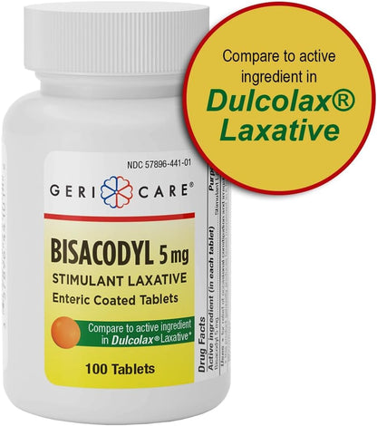 GeriCare Bisacodyl 5 mg Laxative – 200 Count Pack of 2 | Gentle Overnight Relief