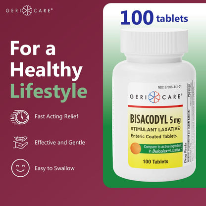 GeriCare Bisacodyl 5 mg Laxative – 200 Count Pack of 2 | Gentle Overnight Relief