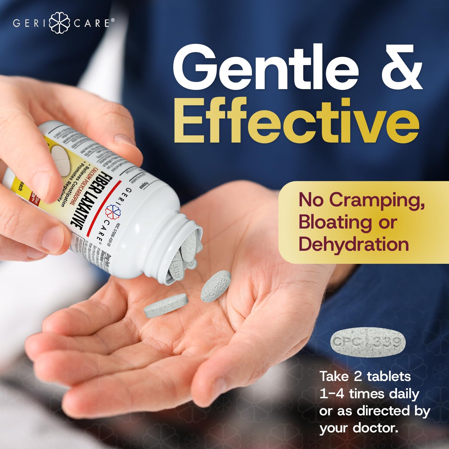 GeriCare Fiber Laxative Caplets 625mg | Calcium Polycarbophil for Gentle Digestion, 2-Pack (90 Count Each)