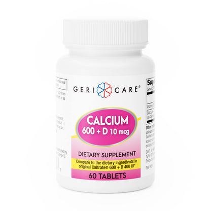 GeriCare Calcium 600mg + Vitamin D3 10mcg | Bone Health Supplement, 60 Count