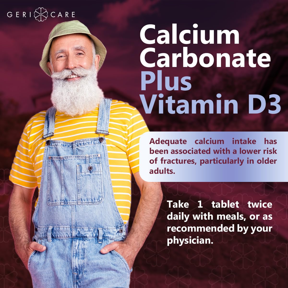 GeriCare Calcium 600mg + Vitamin D3 10mcg | Bone Health Supplement, 60 Count