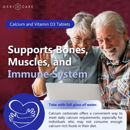 GeriCare Calcium 600mg + Vitamin D3 10mcg | Bone Health Supplement, 60 Count