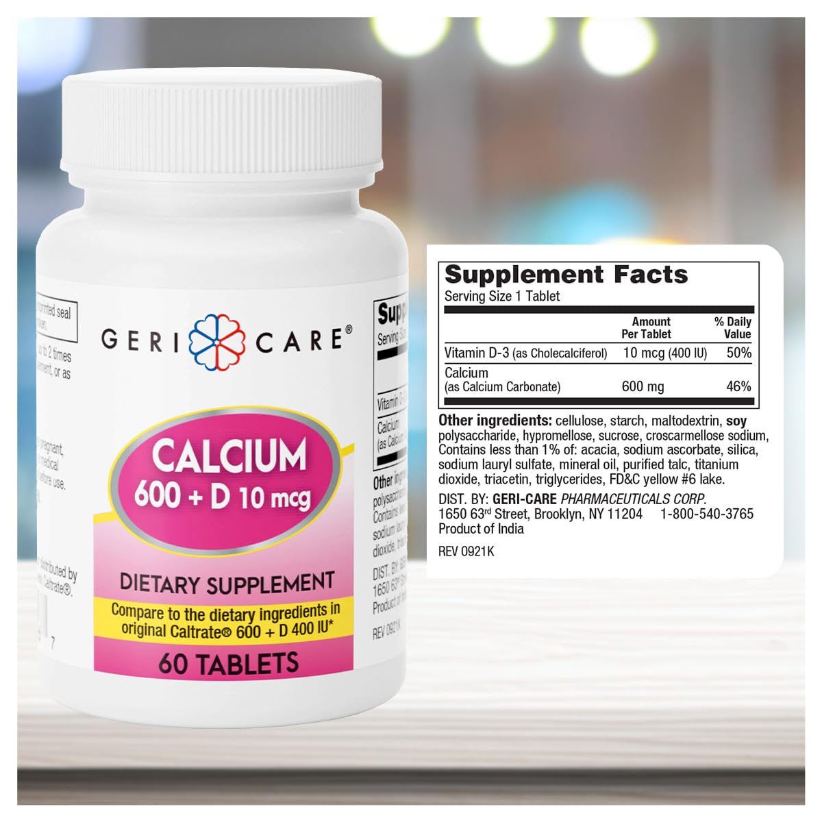 GeriCare Calcium 600mg + Vitamin D3 10mcg | Bone Health Supplement, 60 Count
