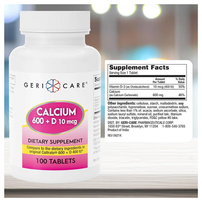 GeriCare Calcium 600mg + Vitamin D 400IU Tablets | Bone Health Support