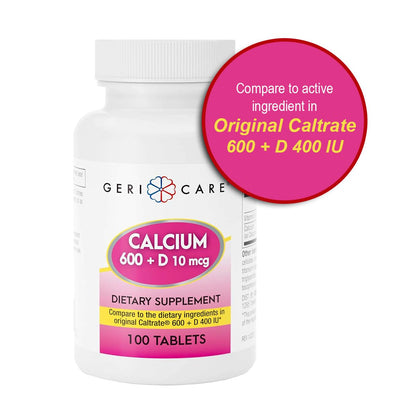 GeriCare Calcium 600mg + Vitamin D 400IU Tablets | Bone Health Support