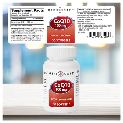 GeriCare CoQ10 100mg – Co-Enzyme Q10 Dietary Supplement, 30 Count
