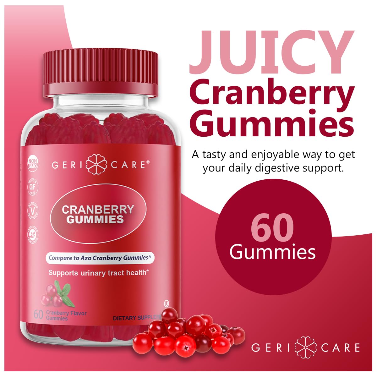 GeriCare Cranberry Gummies – UTI & Bladder Health, Vegan & Non-GMO