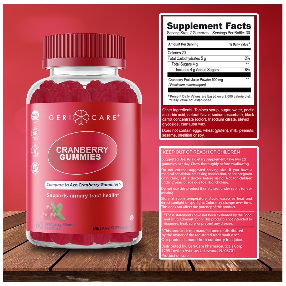 GeriCare Cranberry Gummies – UTI & Bladder Health, Vegan & Non-GMO