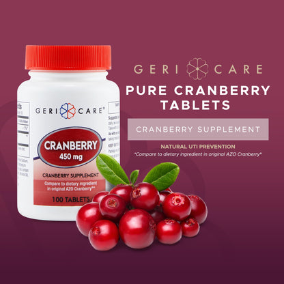 High-Potency Cranberry Supplement By GeriCare- 450mg Pure Cranberry Tablets For Urinary Tract Health- Natural UTI Prevention For Men & Women- GMO, Gluten & Dairy Free Cranberry Concentrate [100 Count]