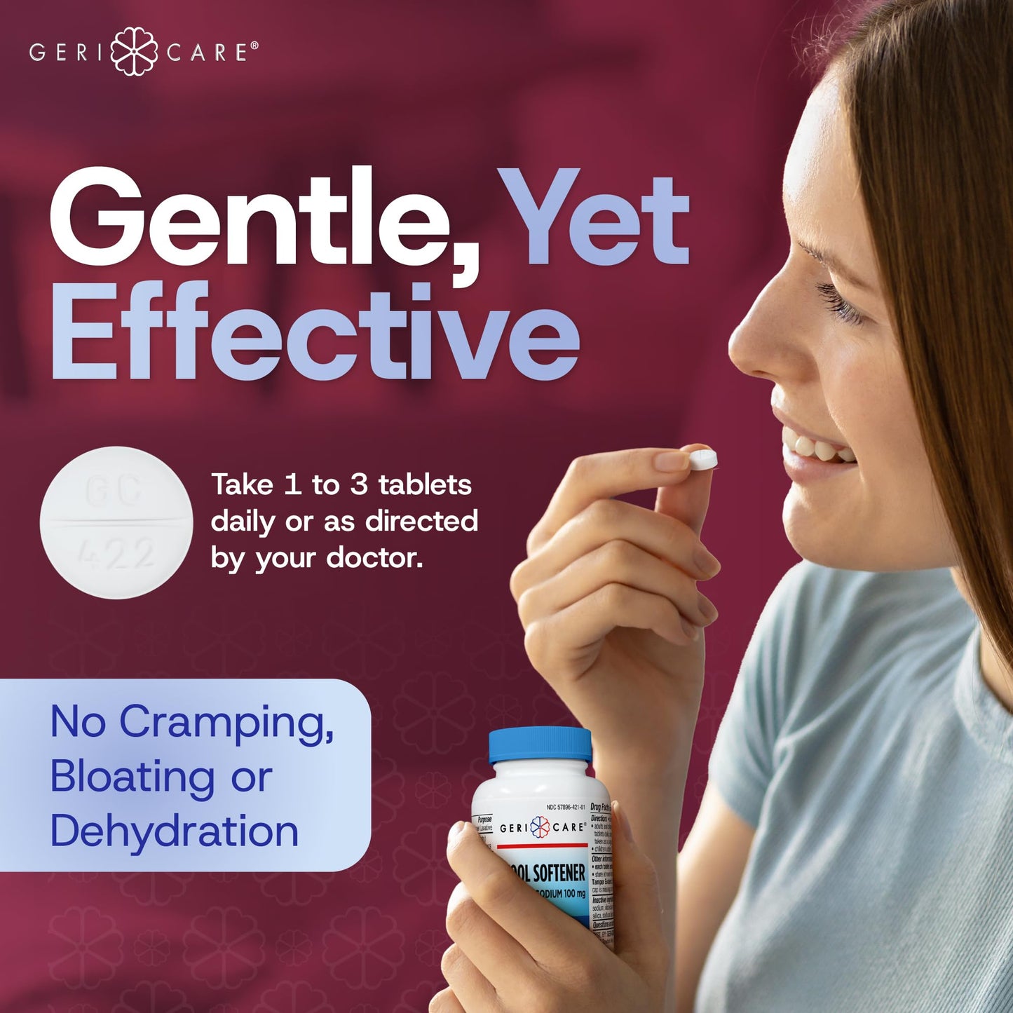 GeriCare Docusate Sodium Stool Softeners 100mg – Dye Free, USA Made, Compared to Colace Regular Strength