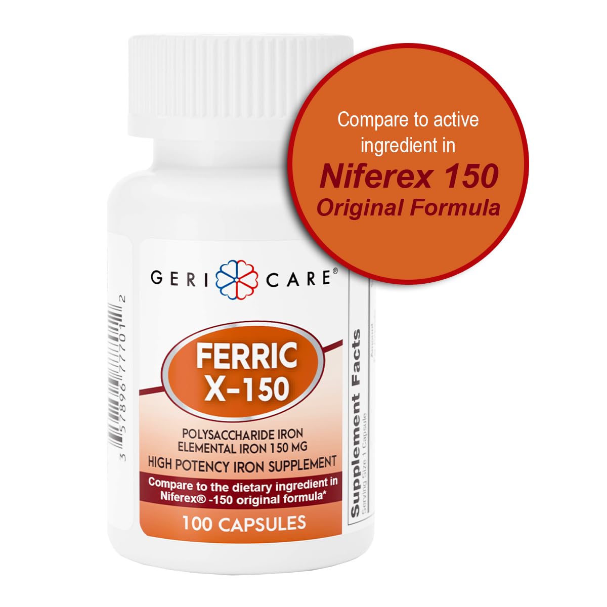 GeriCare Ferric X-150 High Potency Iron — 150 mg Elemental, 100 Count Capsules