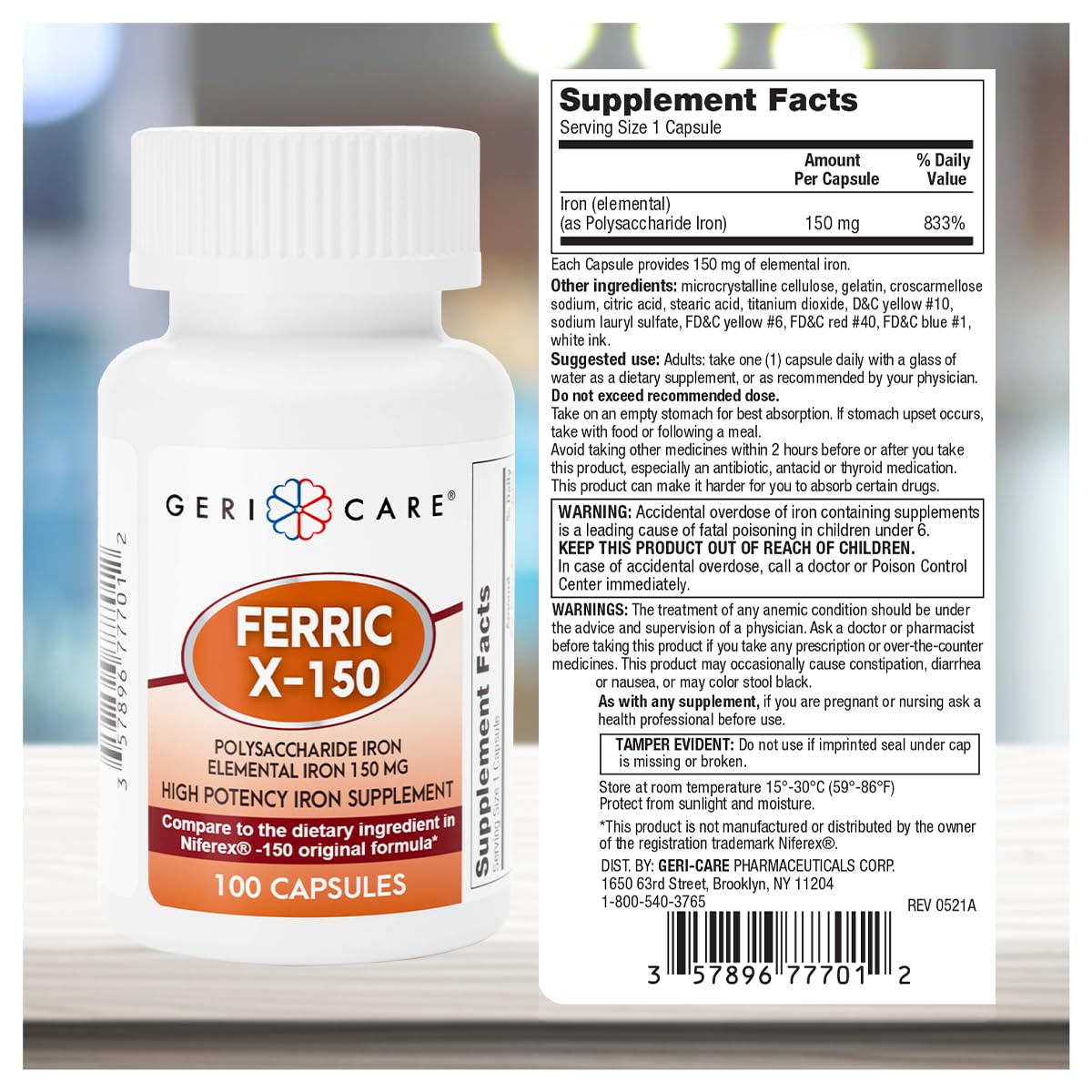 GeriCare Ferric X-150 High Potency Iron — 150 mg Elemental, 100 Count Capsules