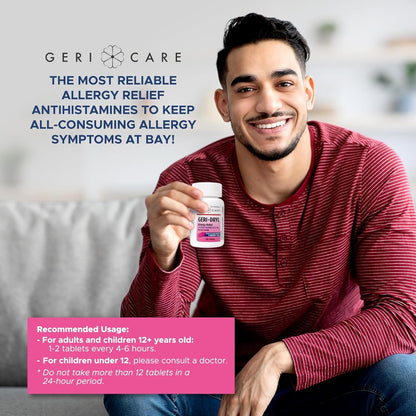 Geri-Dryl Allergy Relief Tablets (100 Count) by GeriCare | Diphenhydramine HCl 25mg Antihistamine for Sneezing, Runny Nose, Itchy Eyes & Throats