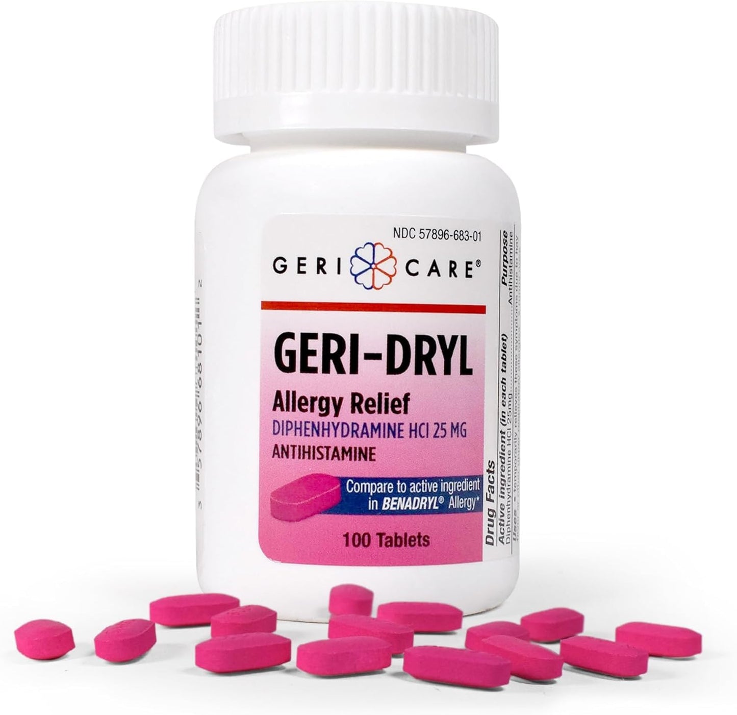 Geri-Dryl Allergy Relief Tablets (100 Count) by GeriCare | Diphenhydramine HCl 25mg Antihistamine for Sneezing, Runny Nose, Itchy Eyes & Throats