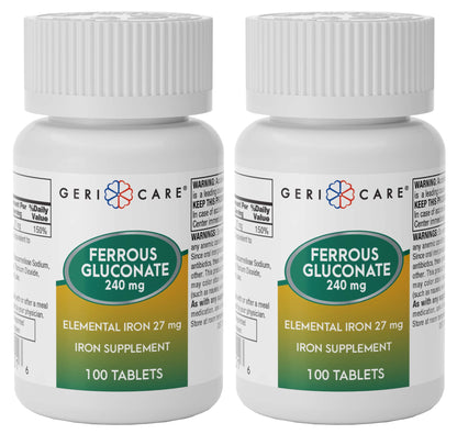Gericare Iron 27mg Ferrous Gluconate 240mg – Iron & Energy Supplement (Pack of 2, 100 Count)