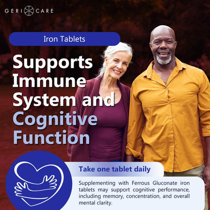 Gericare Iron 27mg Ferrous Gluconate 240mg – Iron & Energy Supplement, 100 Count