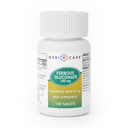 Gericare Iron 27mg Ferrous Gluconate 240mg – Iron & Energy Supplement, 100 Count